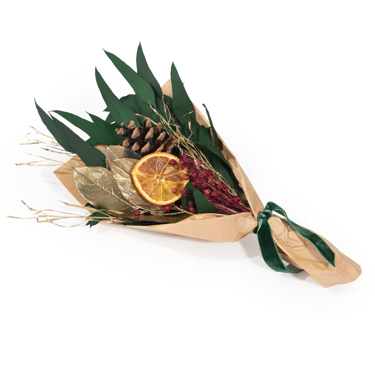 Petite Winter 12" Bouquet: Gold Leaf & Willow Eucalyptus