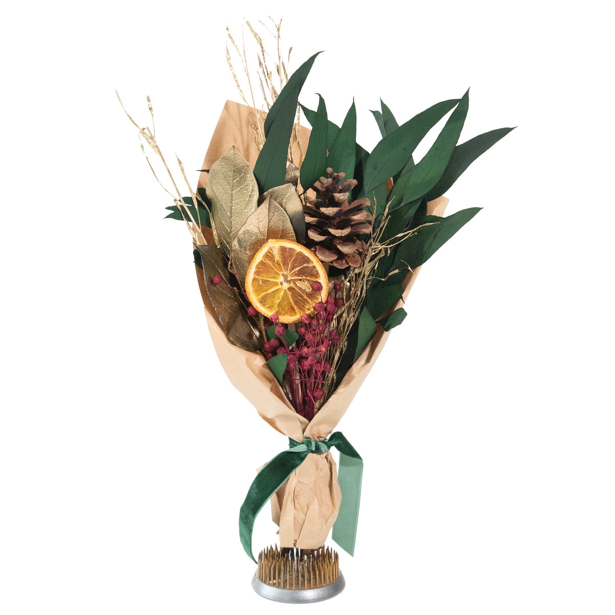 Petite Winter 12" Bouquet: Gold Leaf & Willow Eucalyptus