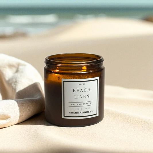 Candela di soia al profumo di lino da spiaggia