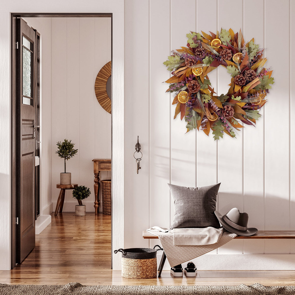 Pinecone Citrus Wheat Harvest Wreath