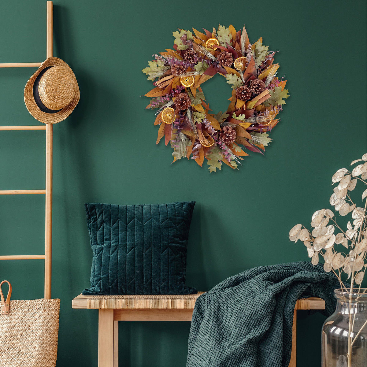Pinecone Citrus Wheat Harvest Wreath