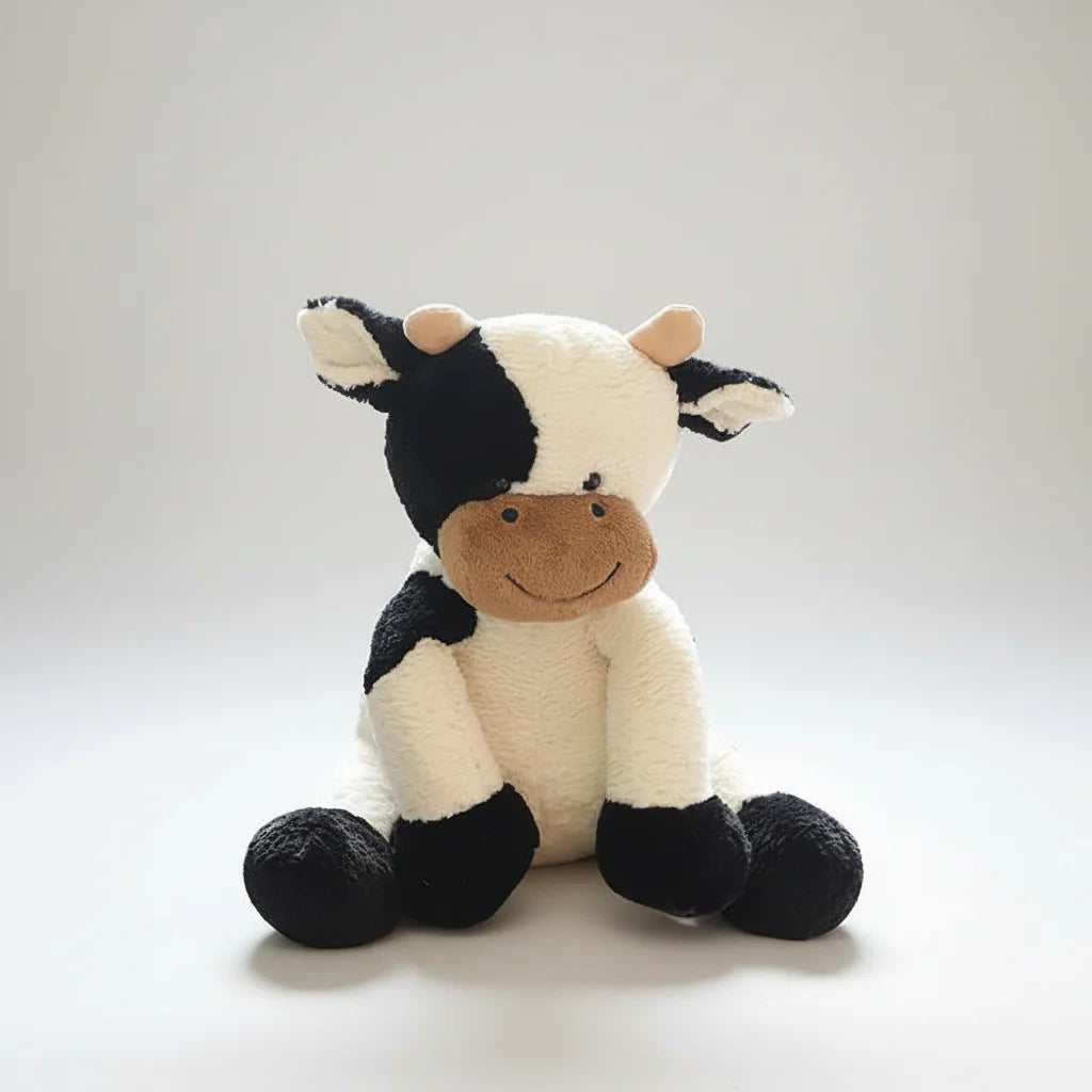 Kawaii Sitting Milk Cow Plush Toy – Lifelike Stuffed Cattle Doll (25–70cm)