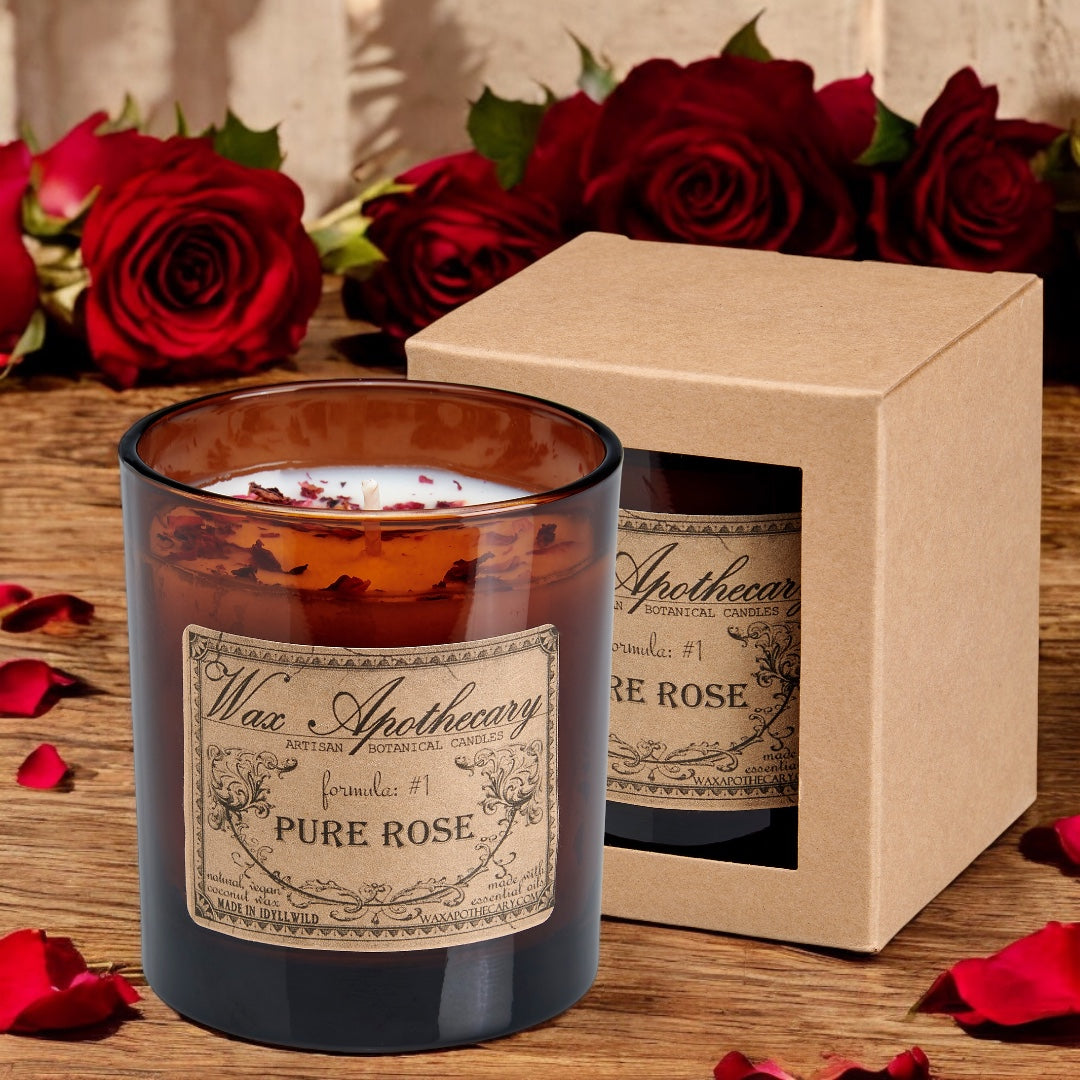 9 oz Pure Rose Artisan Amber Glass Candle