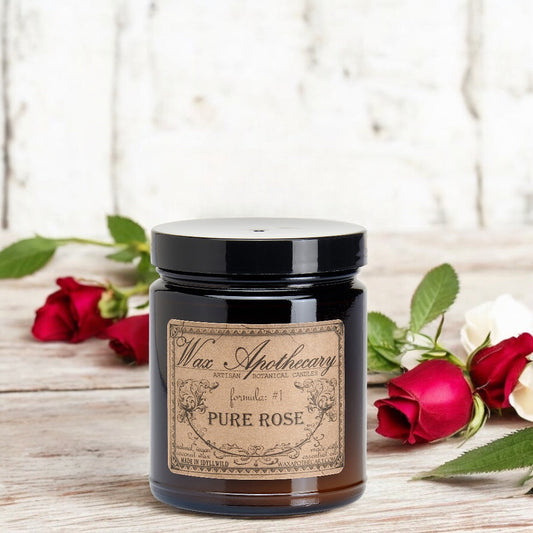Bougie botanique de 6 oz dans un pot en verre ambré - Rose pure