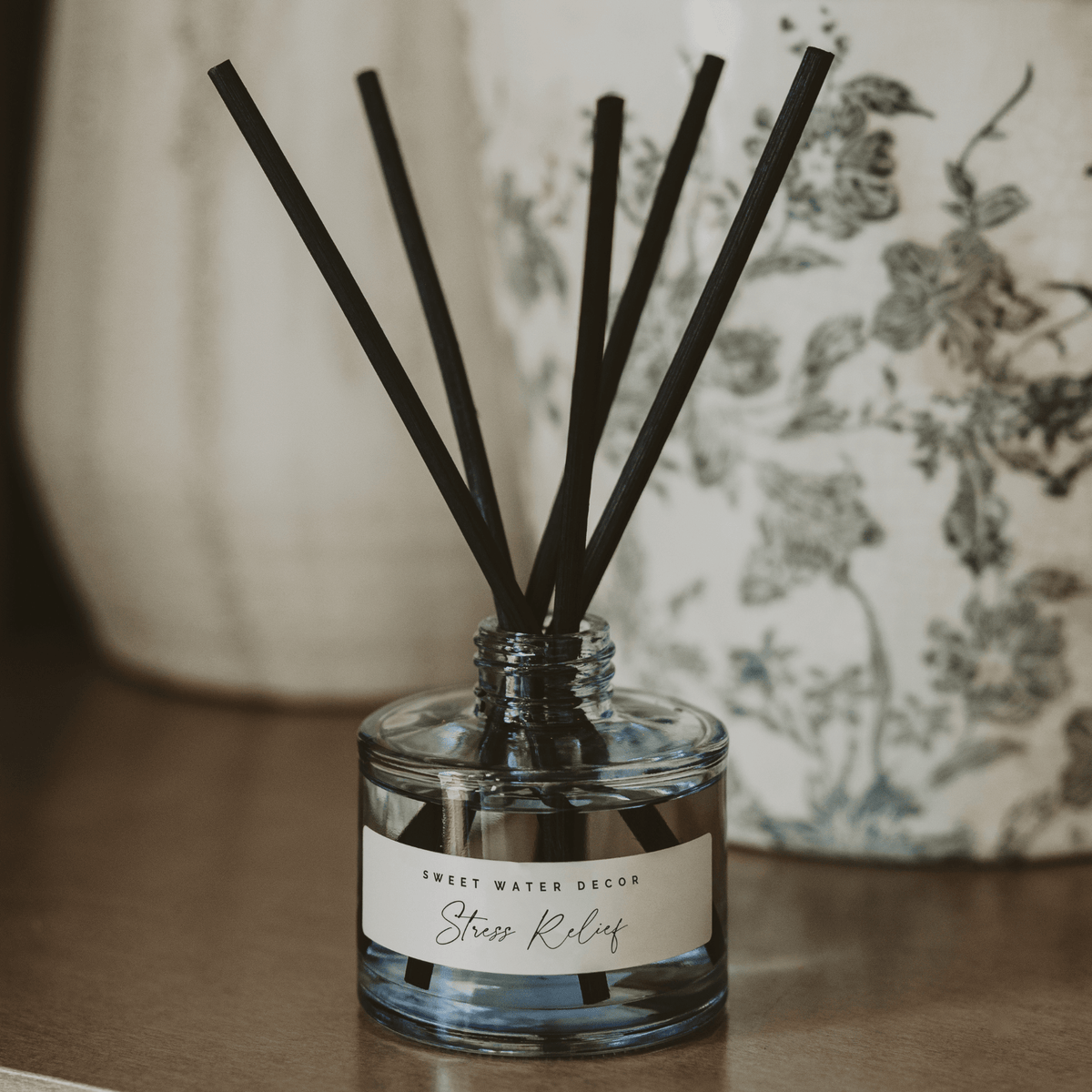Stress Relief Blue Tinted Glass Jar Reed Diffuser