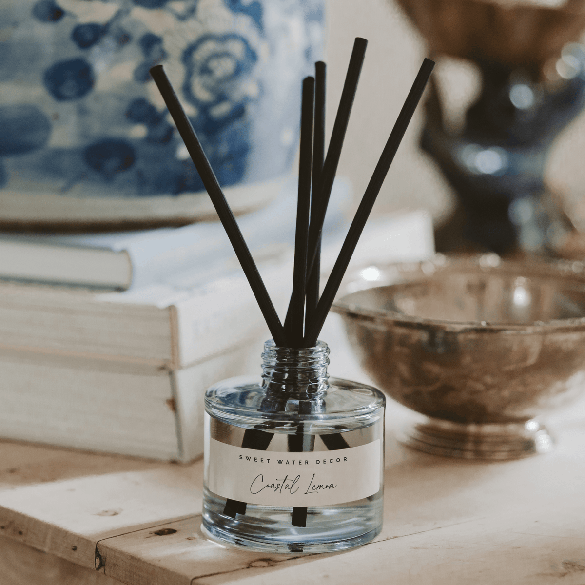 Coastal Lemon Blue Tinted Glass Jar Reed Diffuser