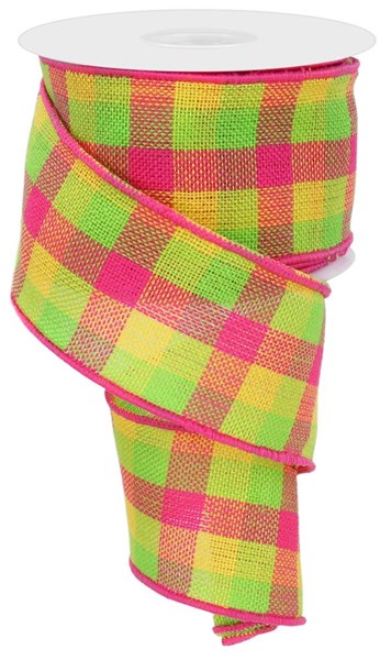 Ruban tissé à carreaux rose vif de 2,5 po