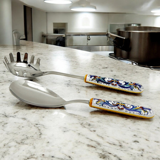 RICCO DERUTA DELUXE : Pince à spaghetti avec manche en céramique et couverts en acier inoxydable 18/10.