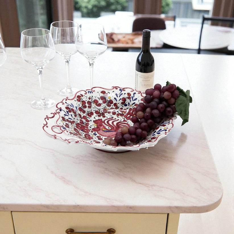 ORVIETO RED ROOSTER: Oval Tray with Handles [R]
