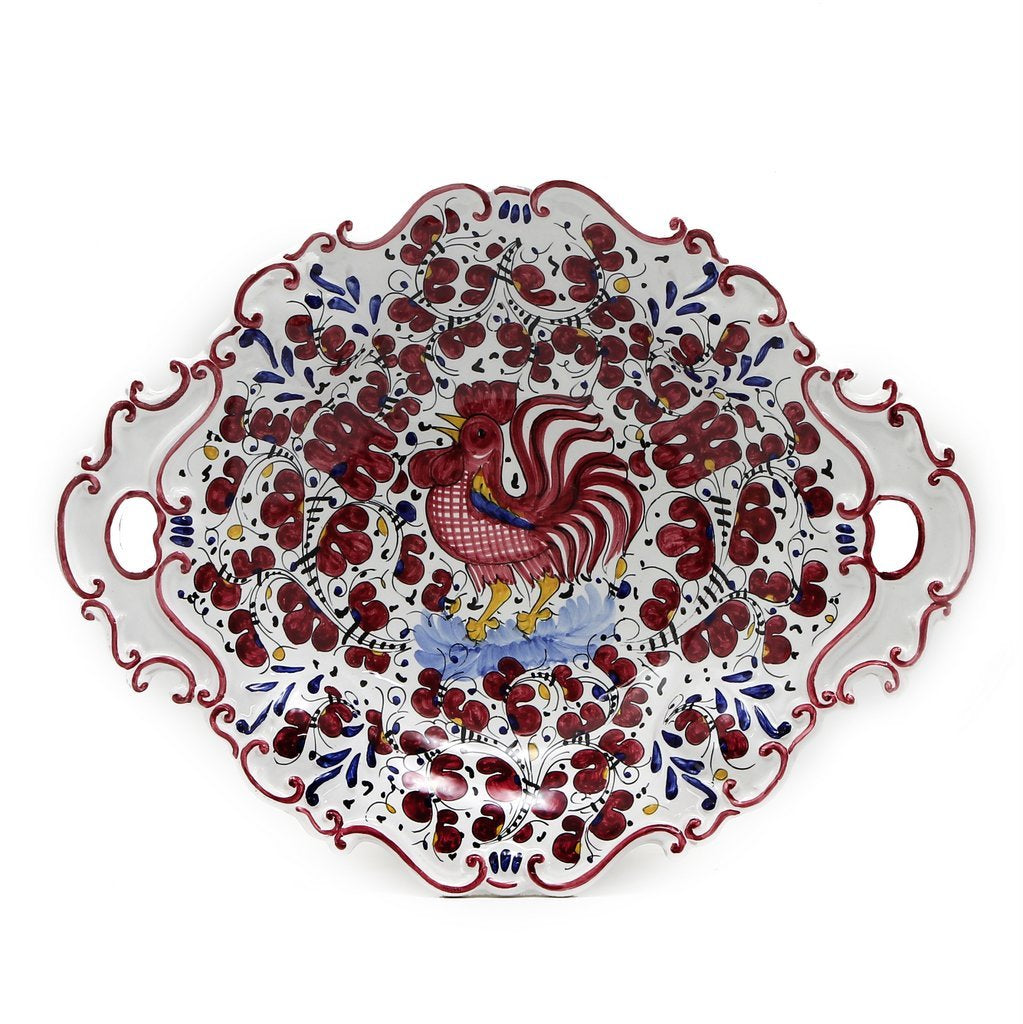 ORVIETO RED ROOSTER: Oval Tray with Handles [R]