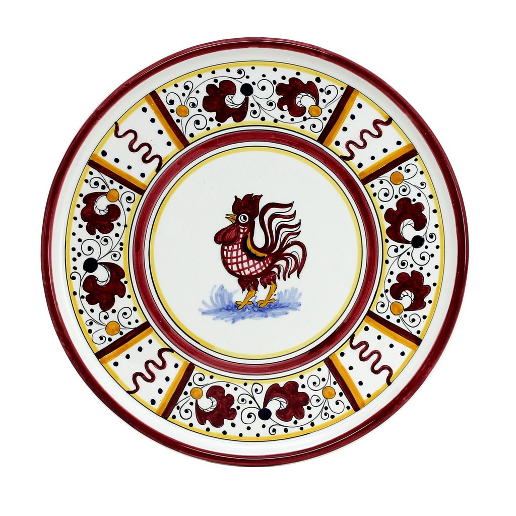 ORVIETO RED ROOSTER: Deruta Pizza Plate - Cake or Cheese Platter.