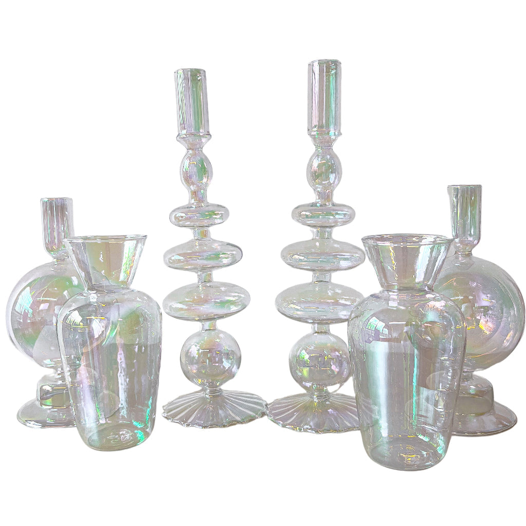 Rainbow Prism Bauble Glass Candle Holders – Pair