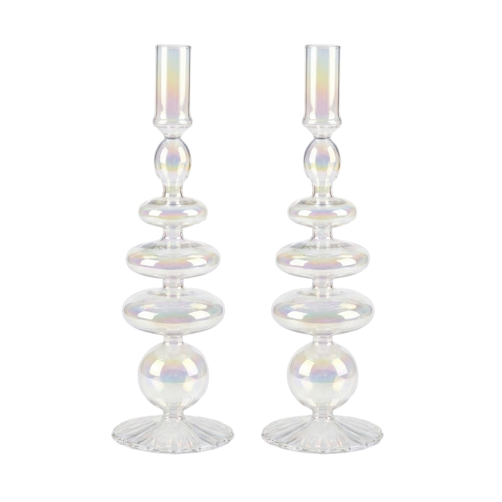 Rainbow Prism Glass Candle Holders – Pair
