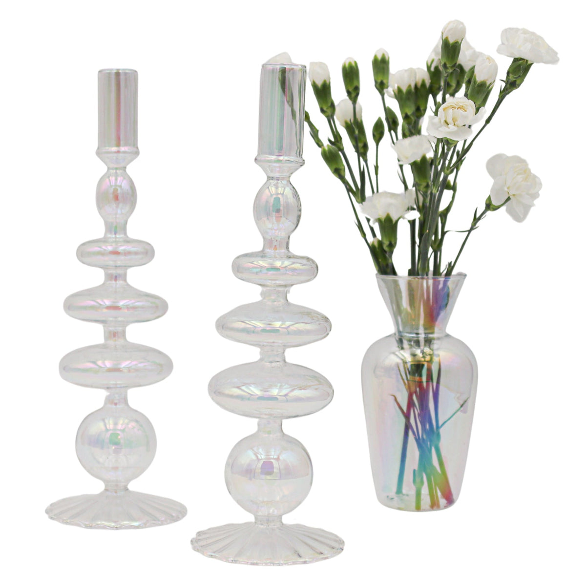 Rainbow Prism Glass Vases – Pair