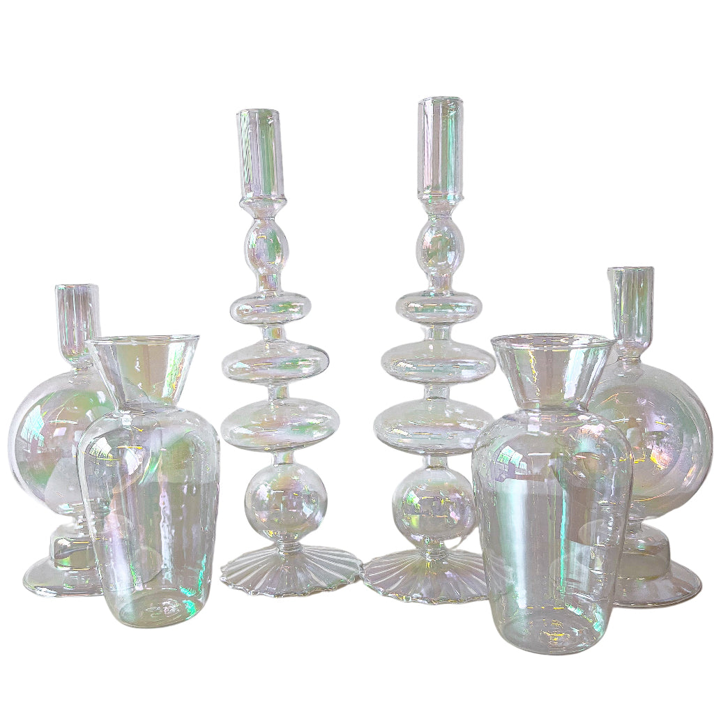 Rainbow Prism Glass Vases – Pair