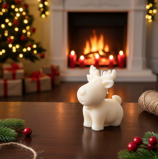Candela di soia con renna – Decorazione natalizia e idea regalo