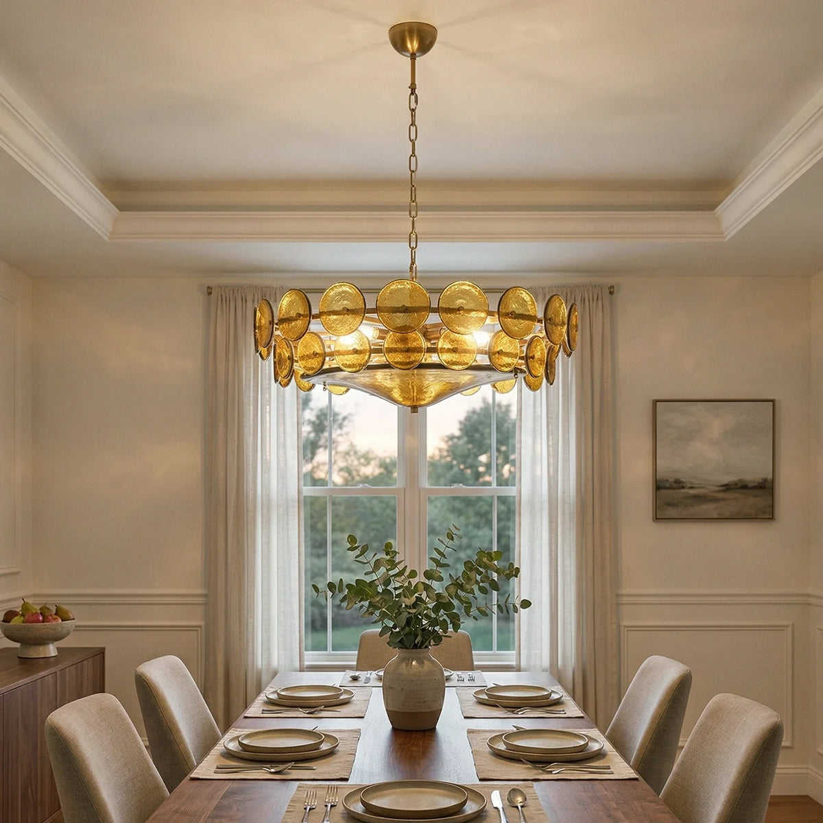 Ribbed Solaris Disc Glass Chandelier