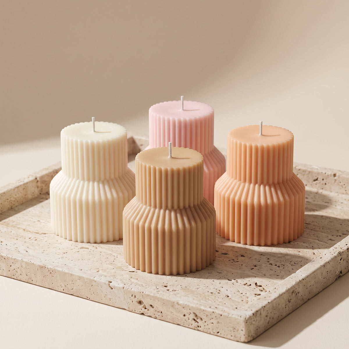 Ribbed Pedestal Pillar Candle – Minimalist Home Decor