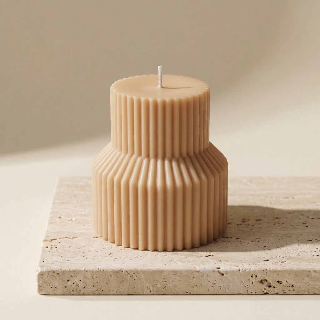 Ribbed Pedestal Pillar Candle – Minimalist Home Decor