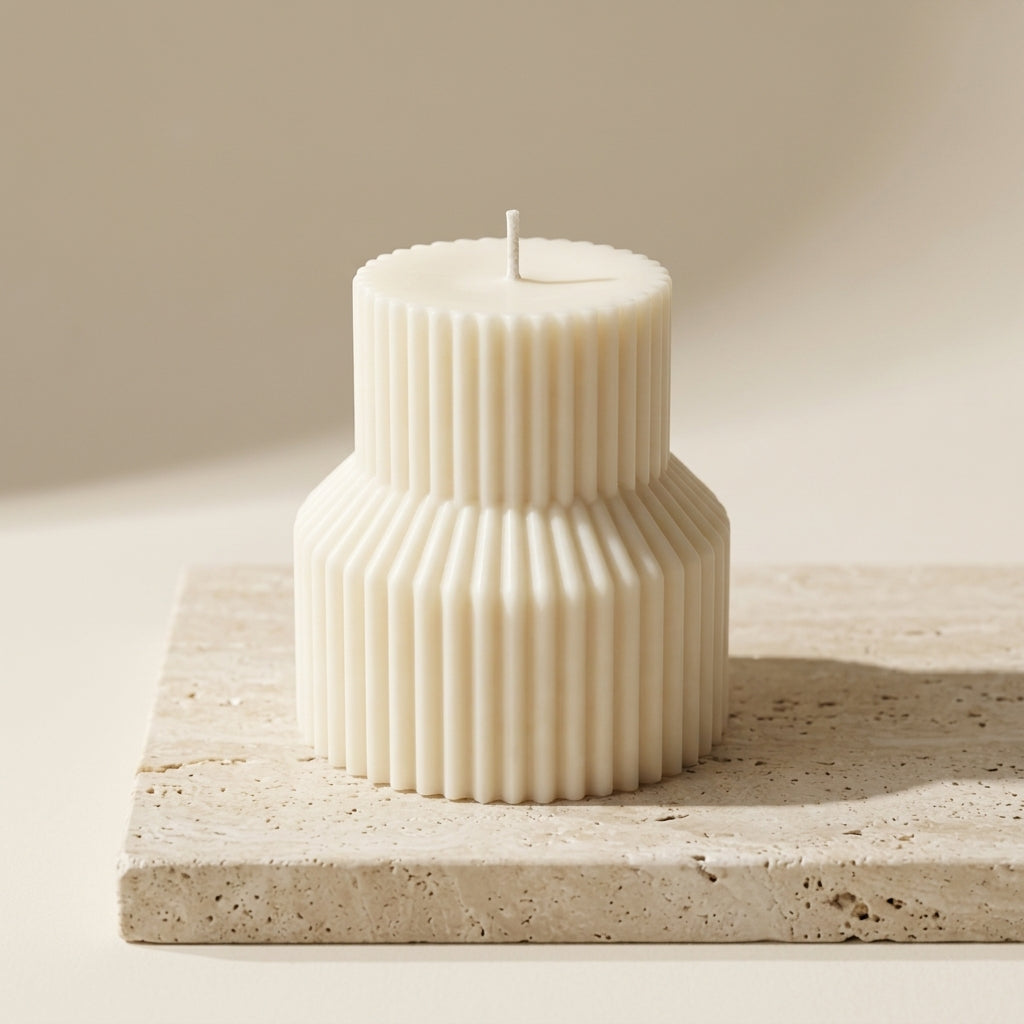 Ribbed Pedestal Pillar Candle – Minimalist Home Decor