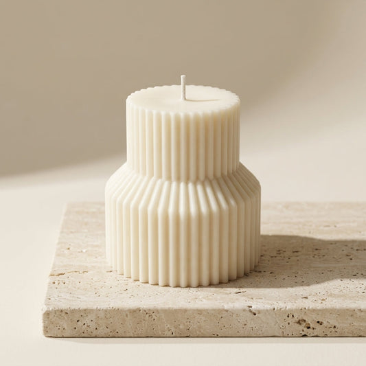 Ribbed Pedestal Pillar Candle – Minimalist Home Decor