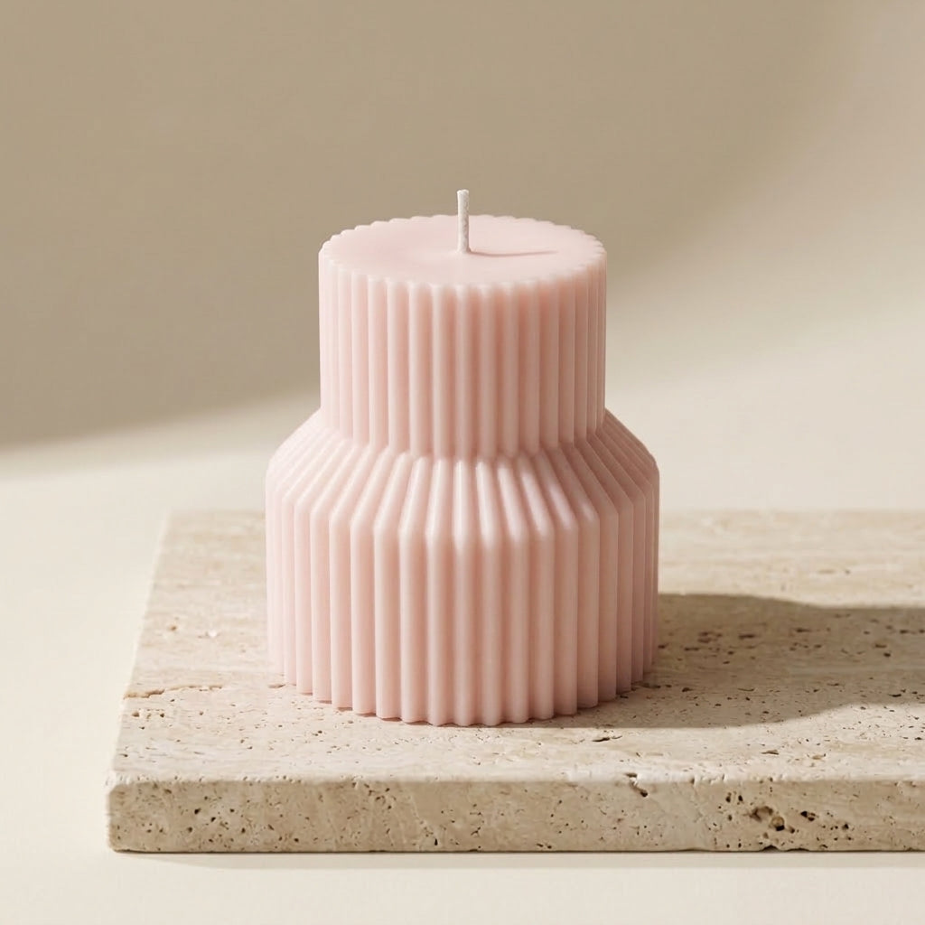 Ribbed Pedestal Pillar Candle – Minimalist Home Decor