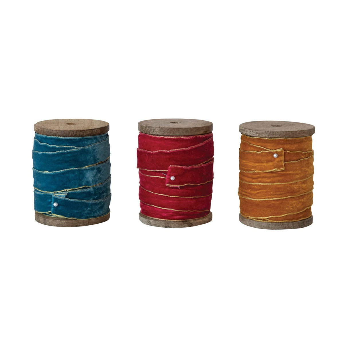 Velvet Ribbon with Metallic Gold Edges – 3/4" x 5 Yards, 3 Colors