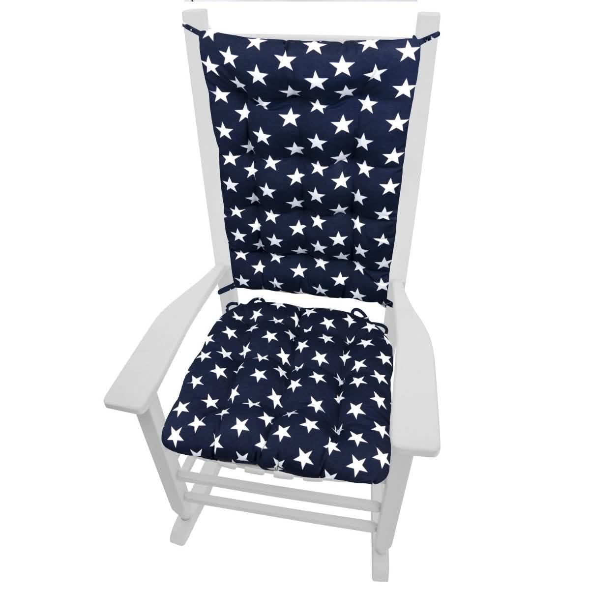 Stars Navy Blue Porch Rocker Cushions - Latex Foam Fill - Fade Resistant