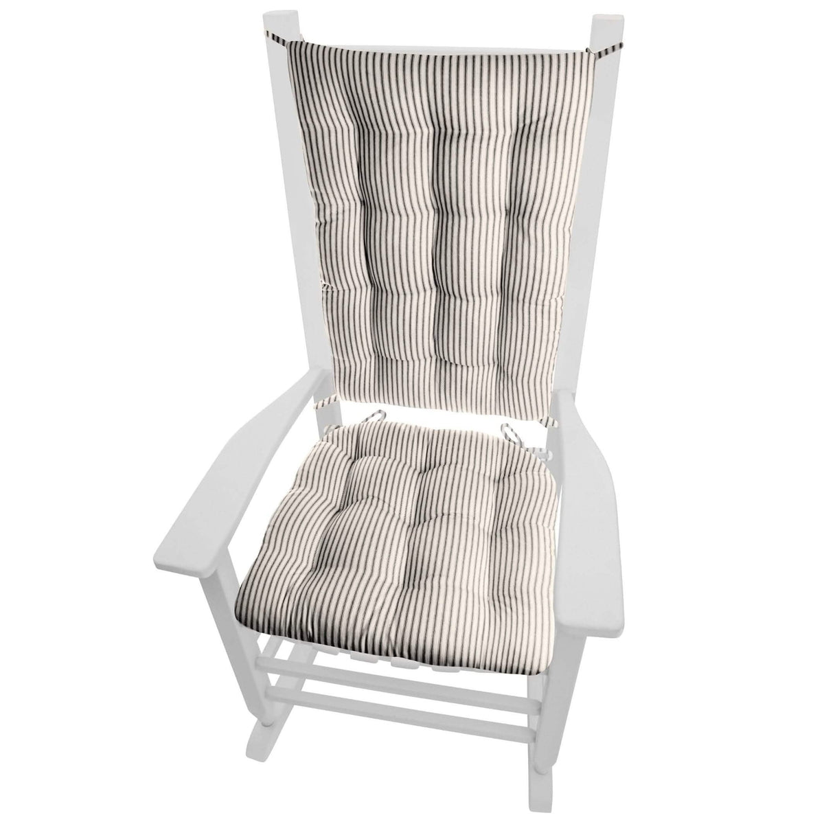 Ticking Stripe Black Rocking Chair Cushions - Made in USA - 100% Cotton