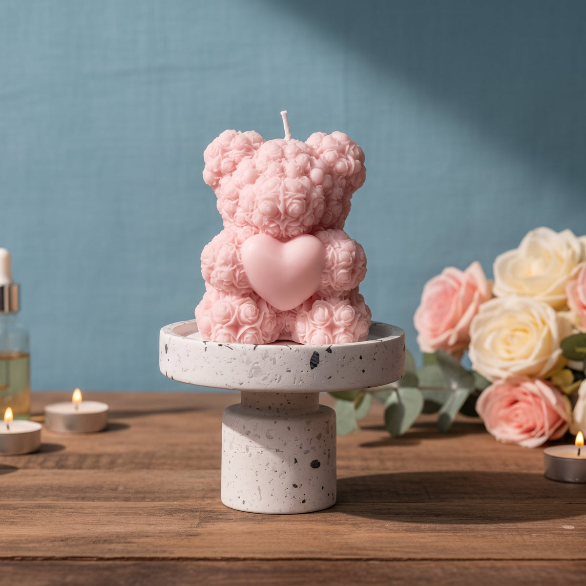 Rose Bear Candle | Handcrafted Romantic Gift