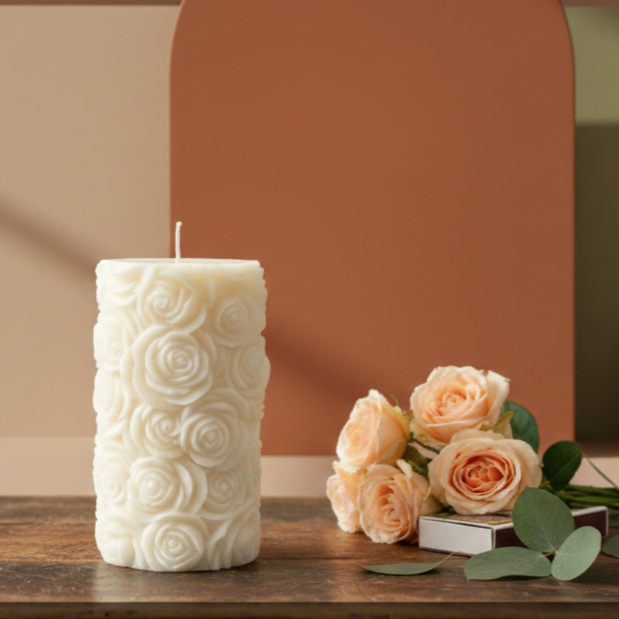 Bougie pilier rose botanique