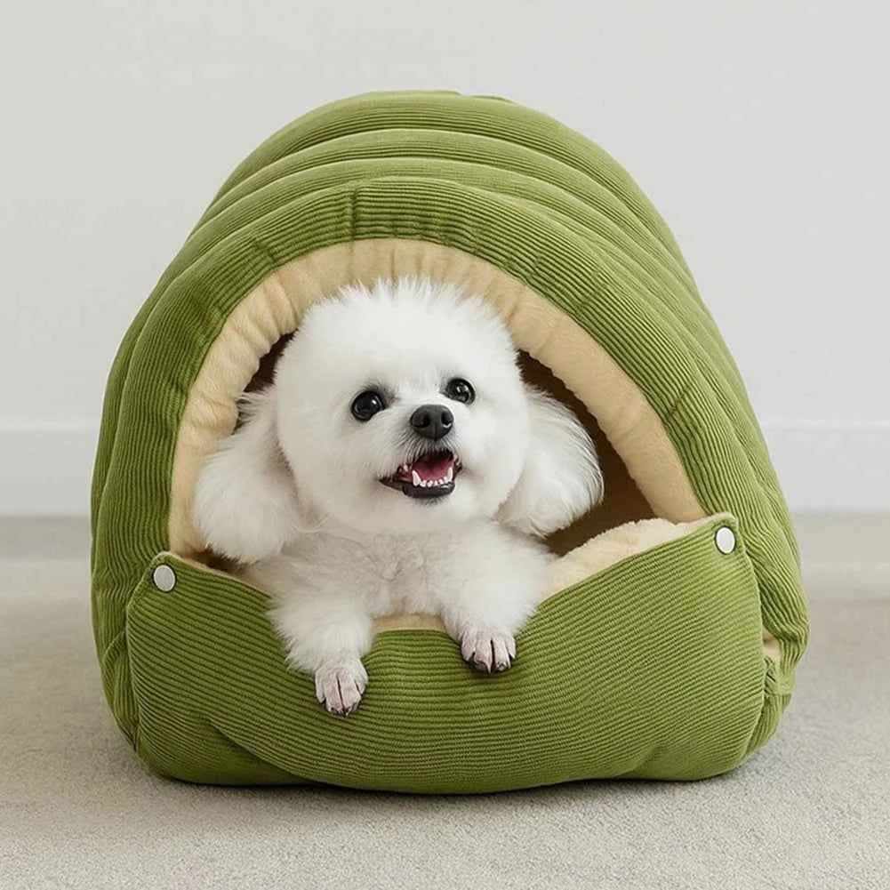 Kawaii Winter Plush Cat Cave Bed – Warm Enclosed Pet House with Removable Washable Cover (3 Colors, M & L)