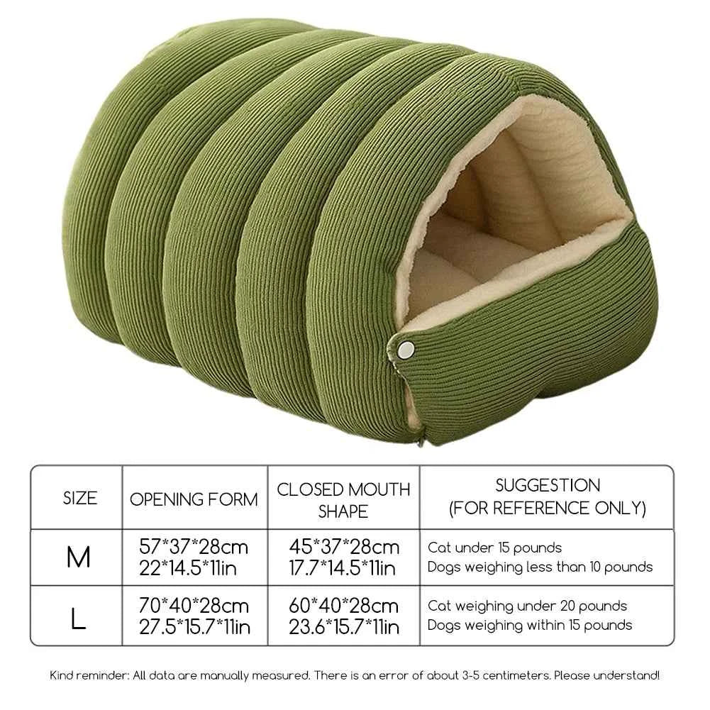 Kawaii Winter Plush Cat Cave Bed – Warm Enclosed Pet House with Removable Washable Cover (3 Colors, M & L)