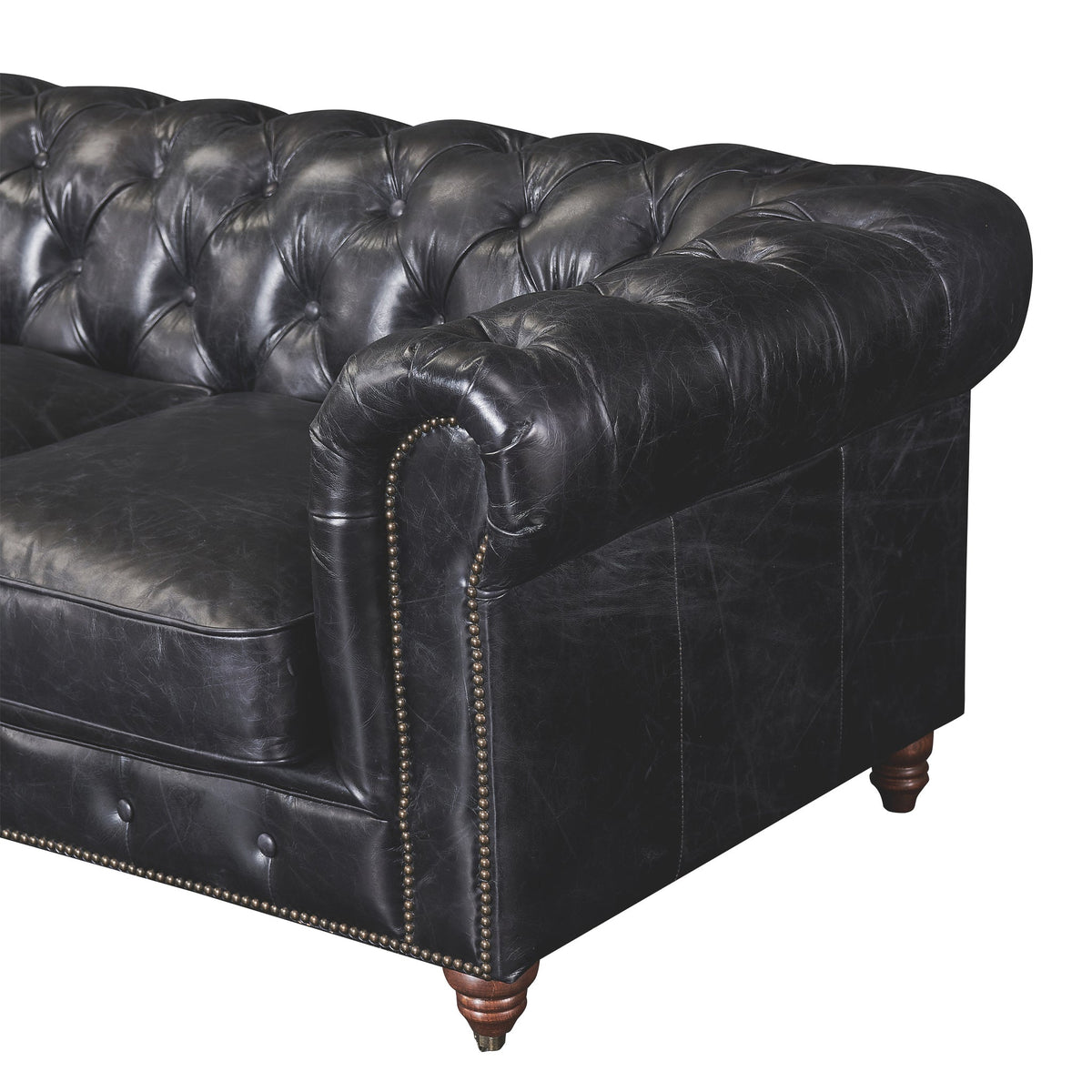 Century Chesterfield Love Seat - Slate Leather