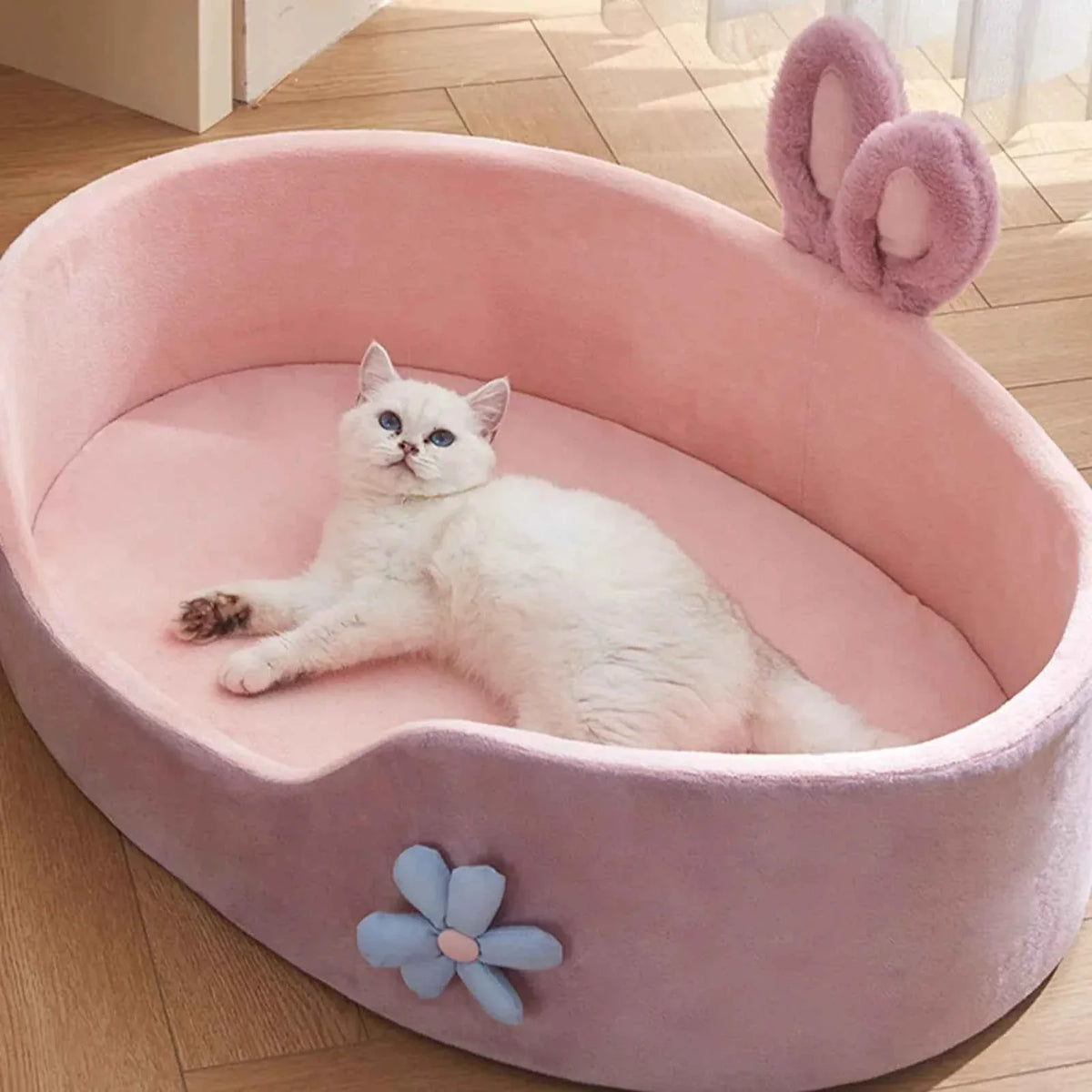 Soft Bolster Pet Bed – Washable Removable Cover, All-Season Comfort for Cats & Dogs, Pink (S–XL)