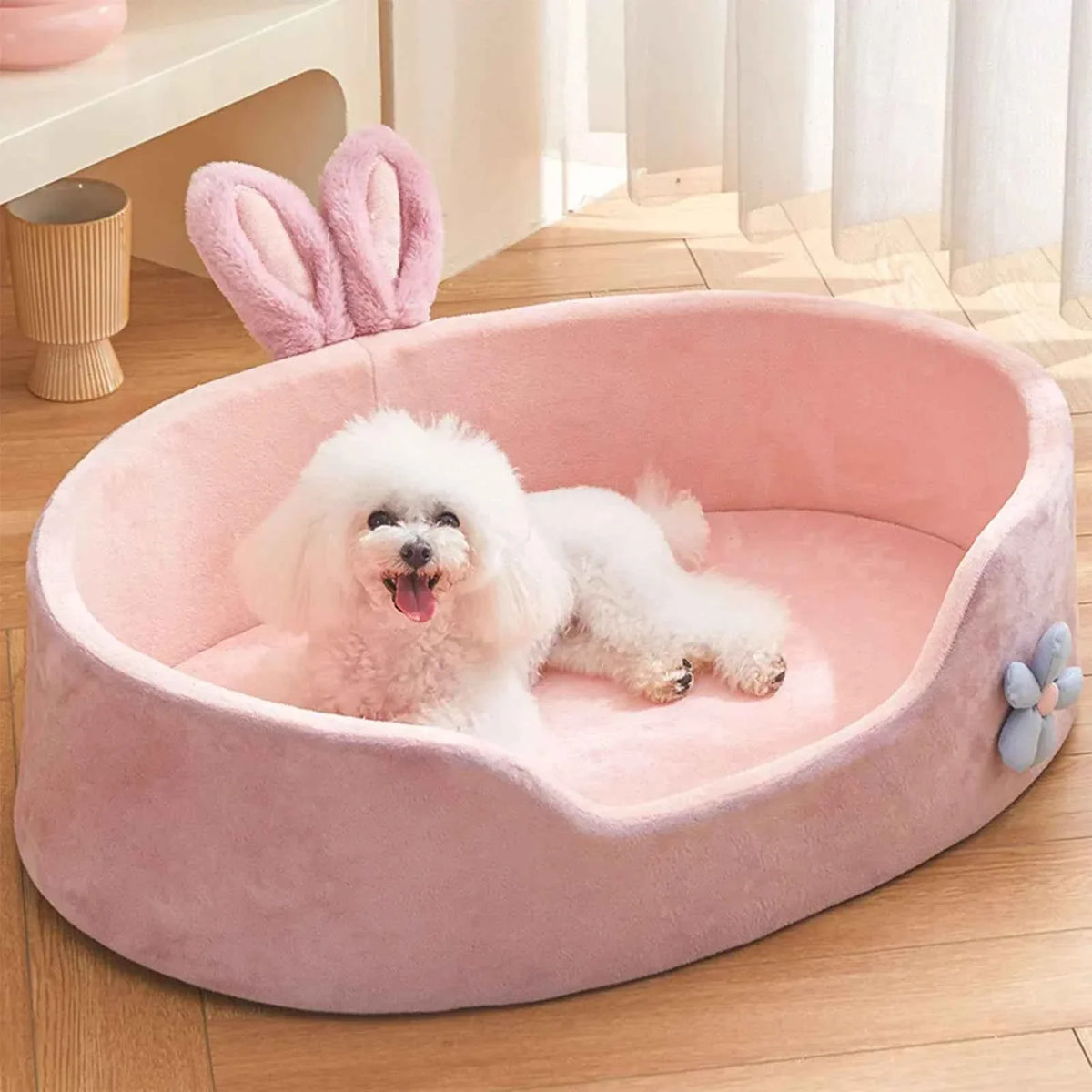 Soft Bolster Pet Bed – Washable Removable Cover, All-Season Comfort for Cats & Dogs, Pink (S–XL)