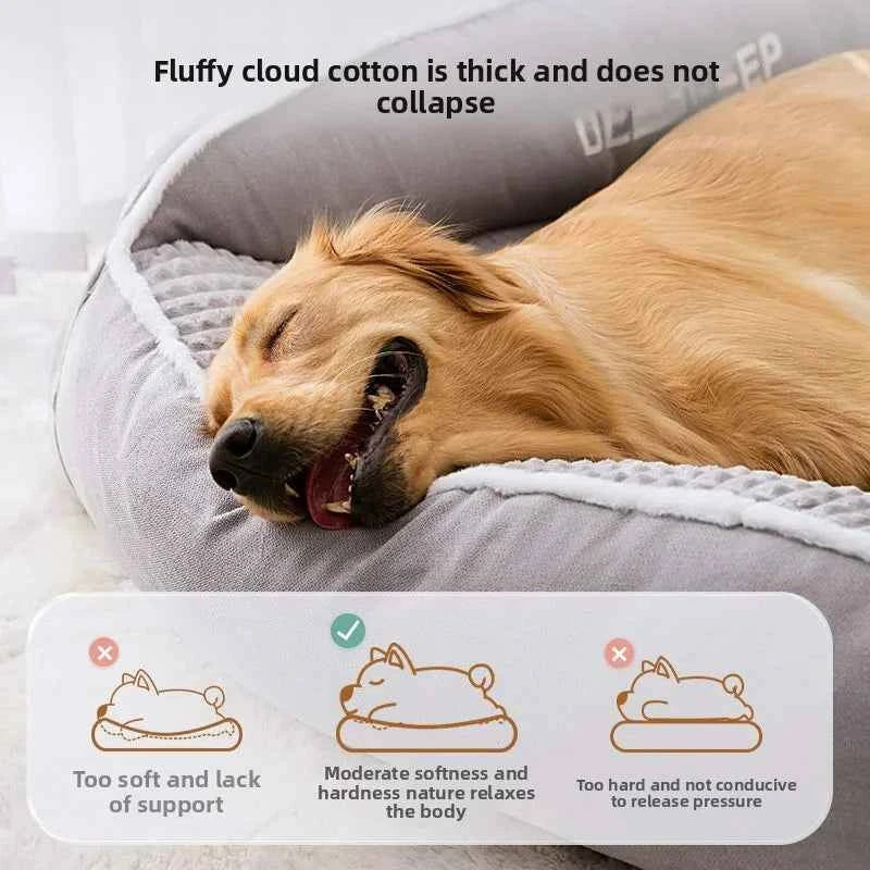 Cozy Bolster Pet Sofa Bed – Non-Slip Winter Warm Dog & Cat Kennel with Removable Washable Cover, Striped (Gray & Brown, M–3XL)