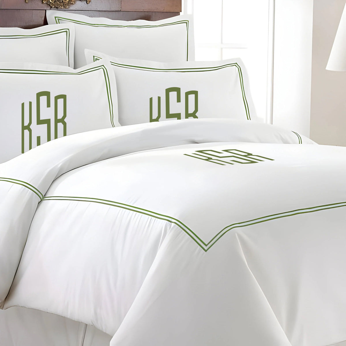 Monogram 400TC Cotton Double Embroidery Sateen Solid Duvet Cover Set