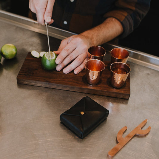 Copper Shot Glass Wood Serving Board Set (Sertodo and Son of a Sailor collaboration)