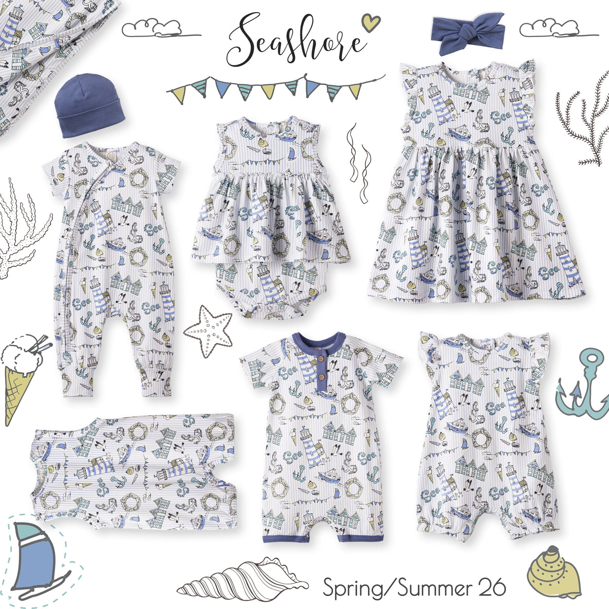Tuta con zip Seashore Baby – Bambù con polsini convertibili