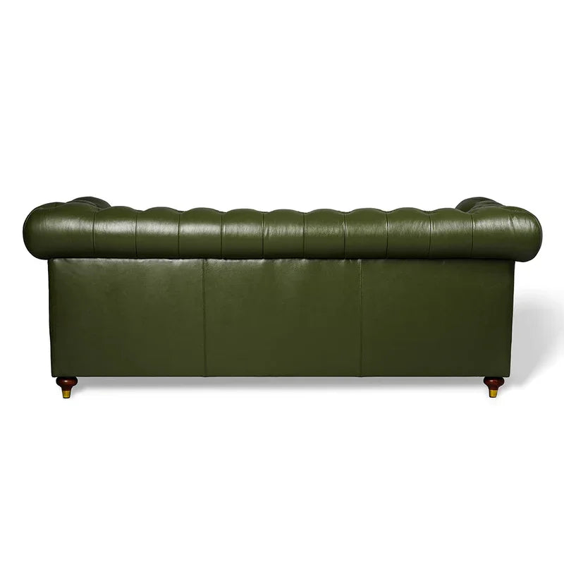 Midcentury Modern Tufted Genuine Leather Chesterfield Sofa Green