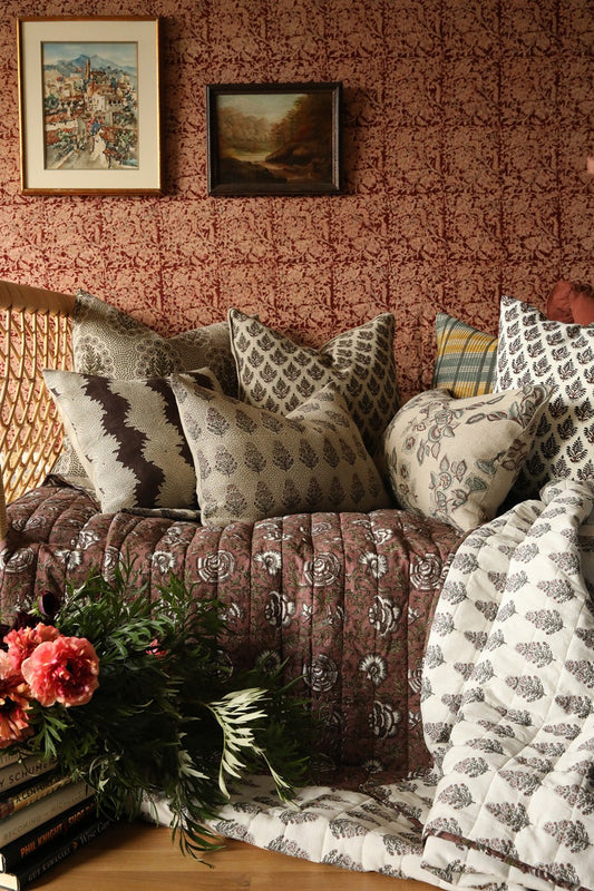 Ruby Cotton Block Print Quilted Coverlet