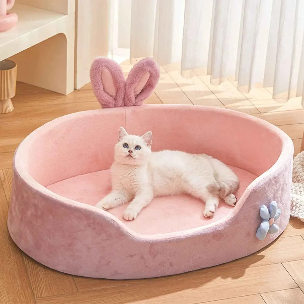 Soft Bolster Pet Bed – Washable Removable Cover, All-Season Comfort for Cats & Dogs, Pink (S–XL)
