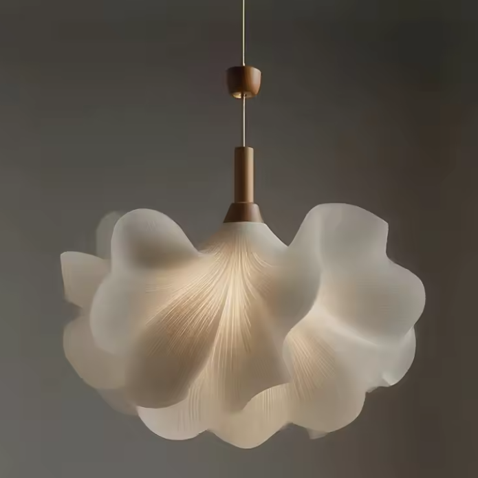 Epiphyllum Acrylic Petal Pendant Light with Walnut Wood Accents
