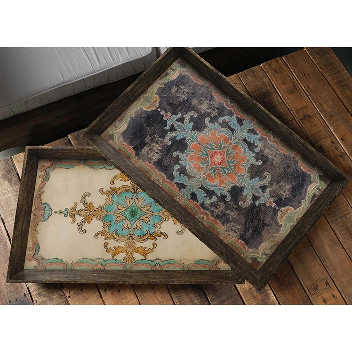 Capri Mediterranean Inlay Wooden Tray Set – Set of 2
