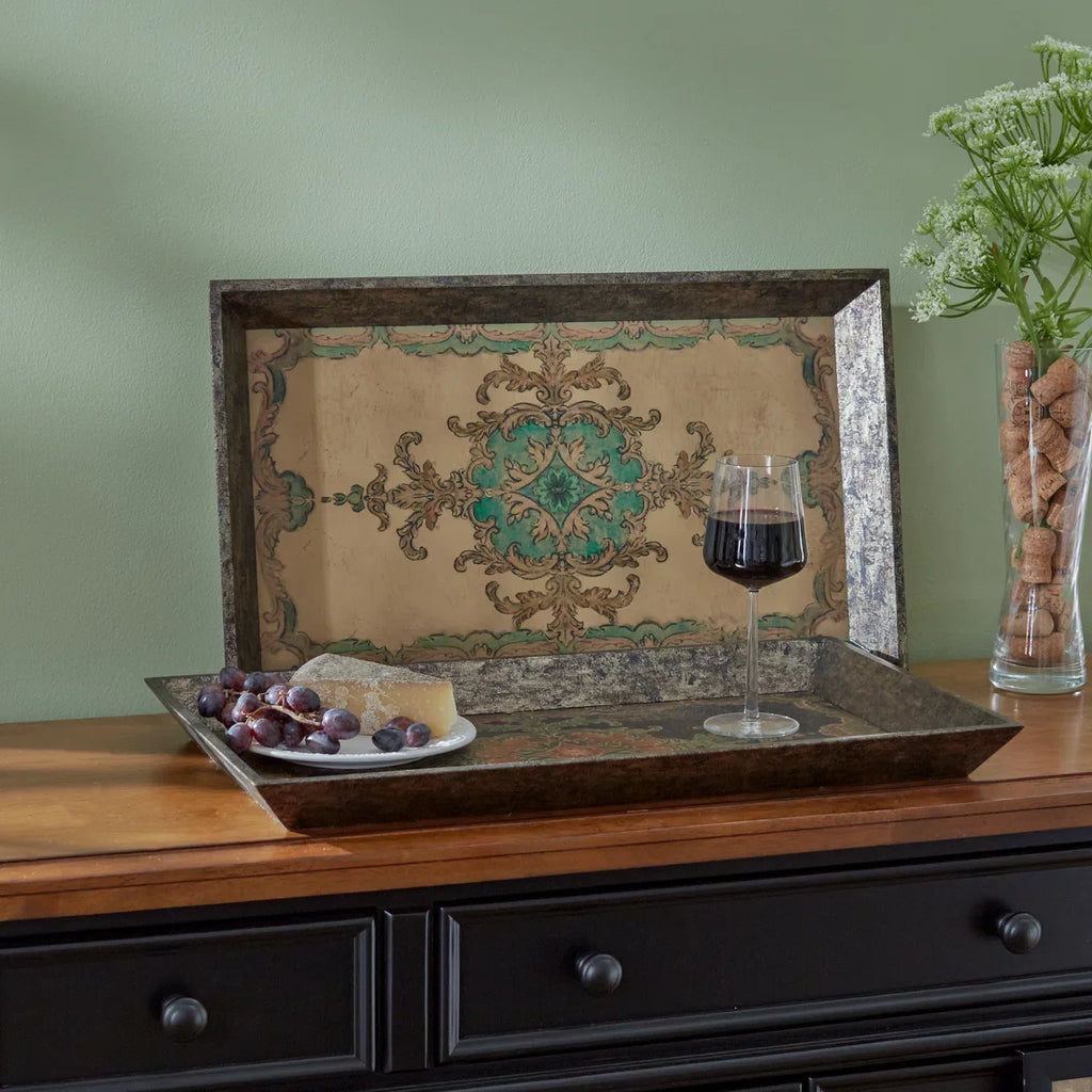 Capri Mediterranean Inlay Wooden Tray Set – Set of 2