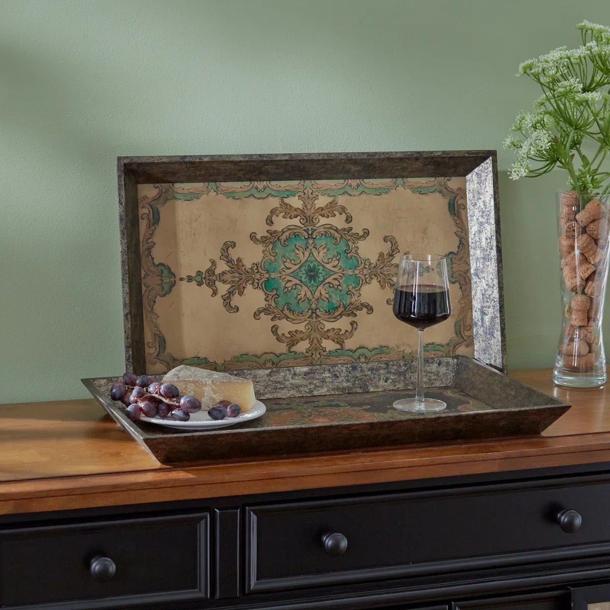 Capri Mediterranean Inlay Wooden Tray Set – Set of 2