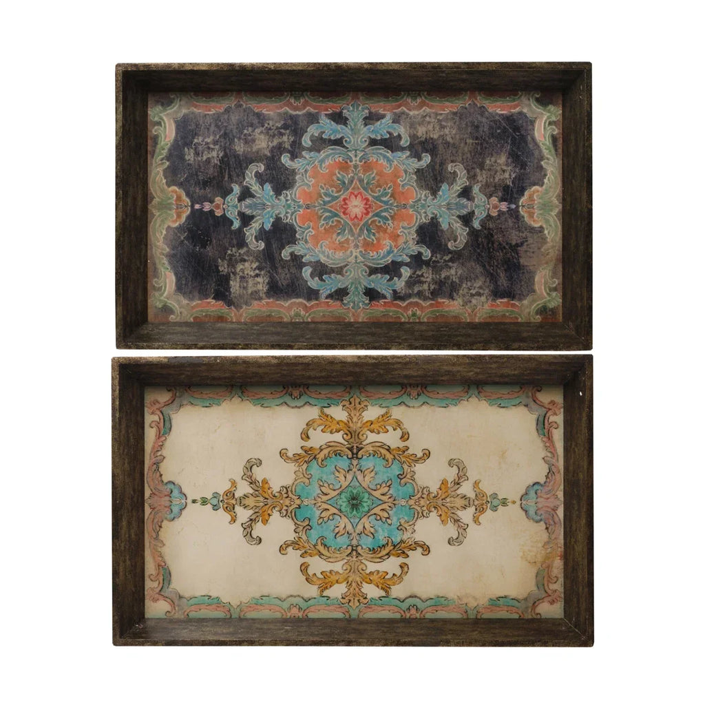 Capri Mediterranean Inlay Wooden Tray Set – Set of 2