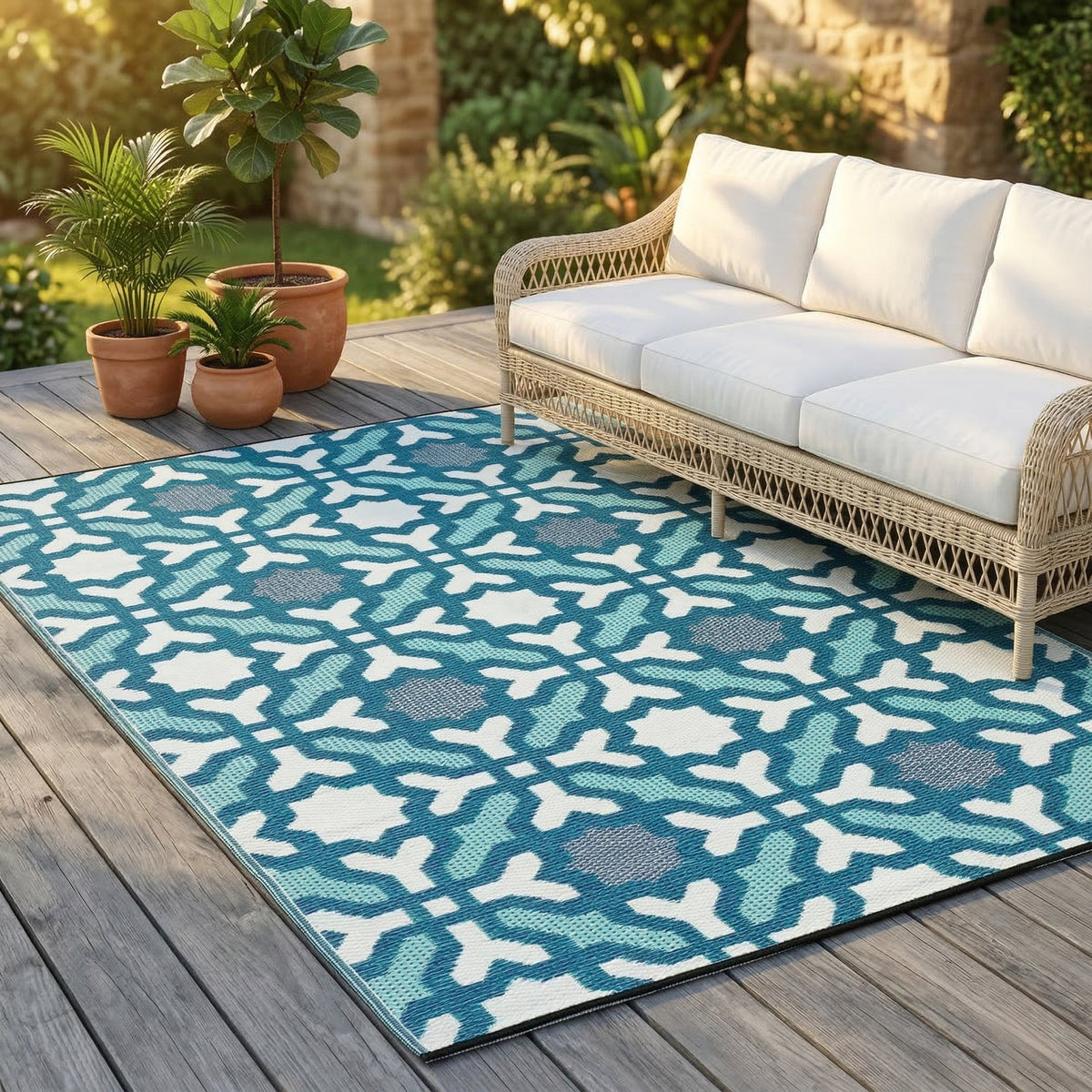 Seville - Blue Geometric Outdoor Rug for Patio FINAL SALE