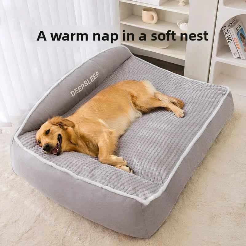 Cozy Bolster Pet Sofa Bed – Non-Slip Winter Warm Dog & Cat Kennel with Removable Washable Cover, Striped (Gray & Brown, M–3XL)